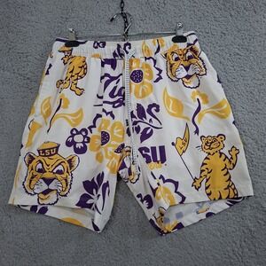 Wes and Willy LSU Tigers Board Shorts L Logo Floral Swim Trunks Vacation Travel
